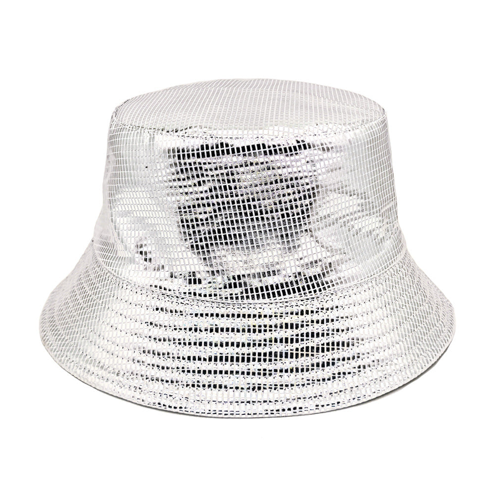 Wholesale Laser stage hat patent leather checkered bucket hat double-sided wear